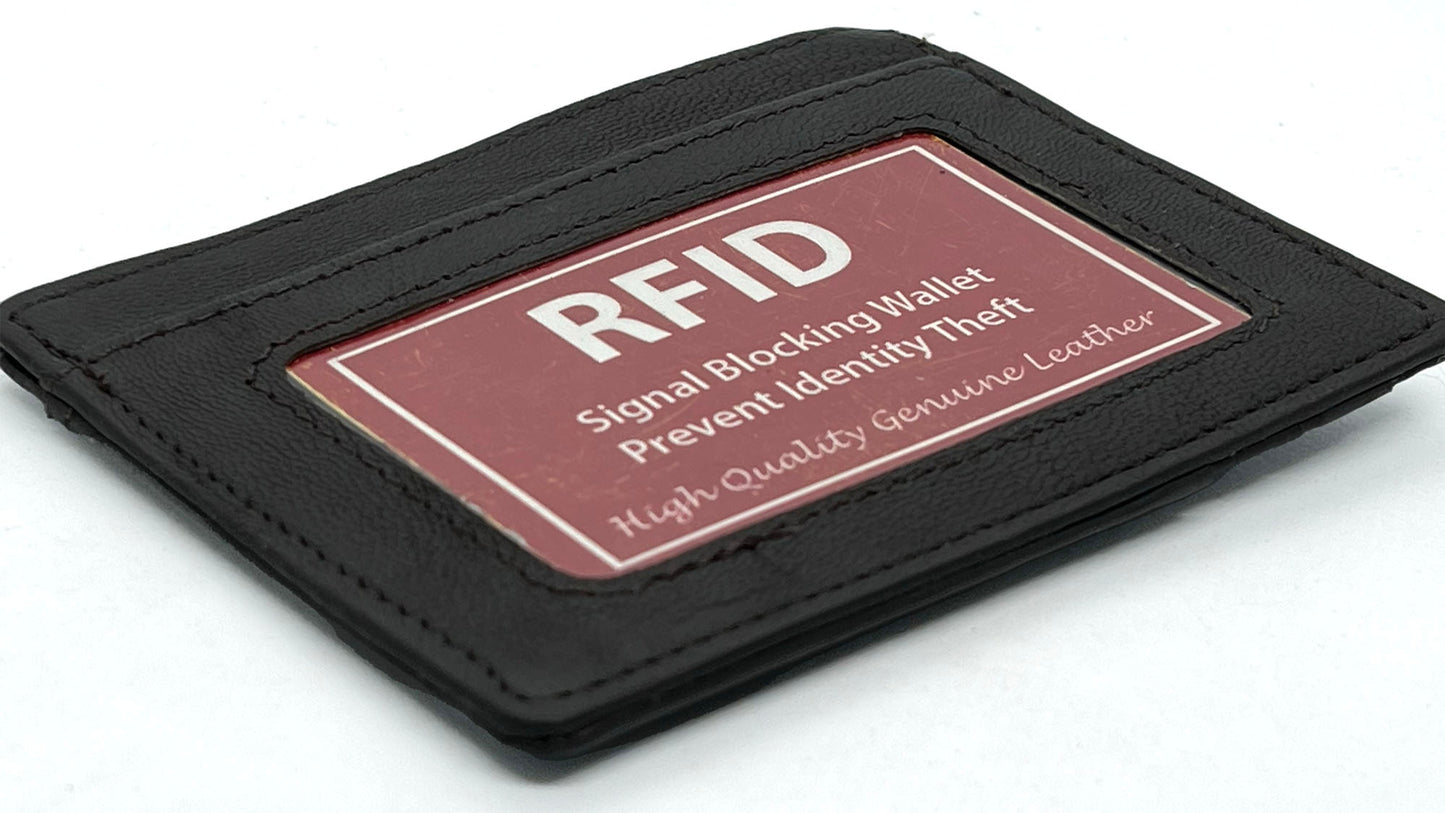 RFID Blocking Hunter Brown Men's Slim Vintage Genuine Leather Front Pocket Wallet Thin Card Holder
