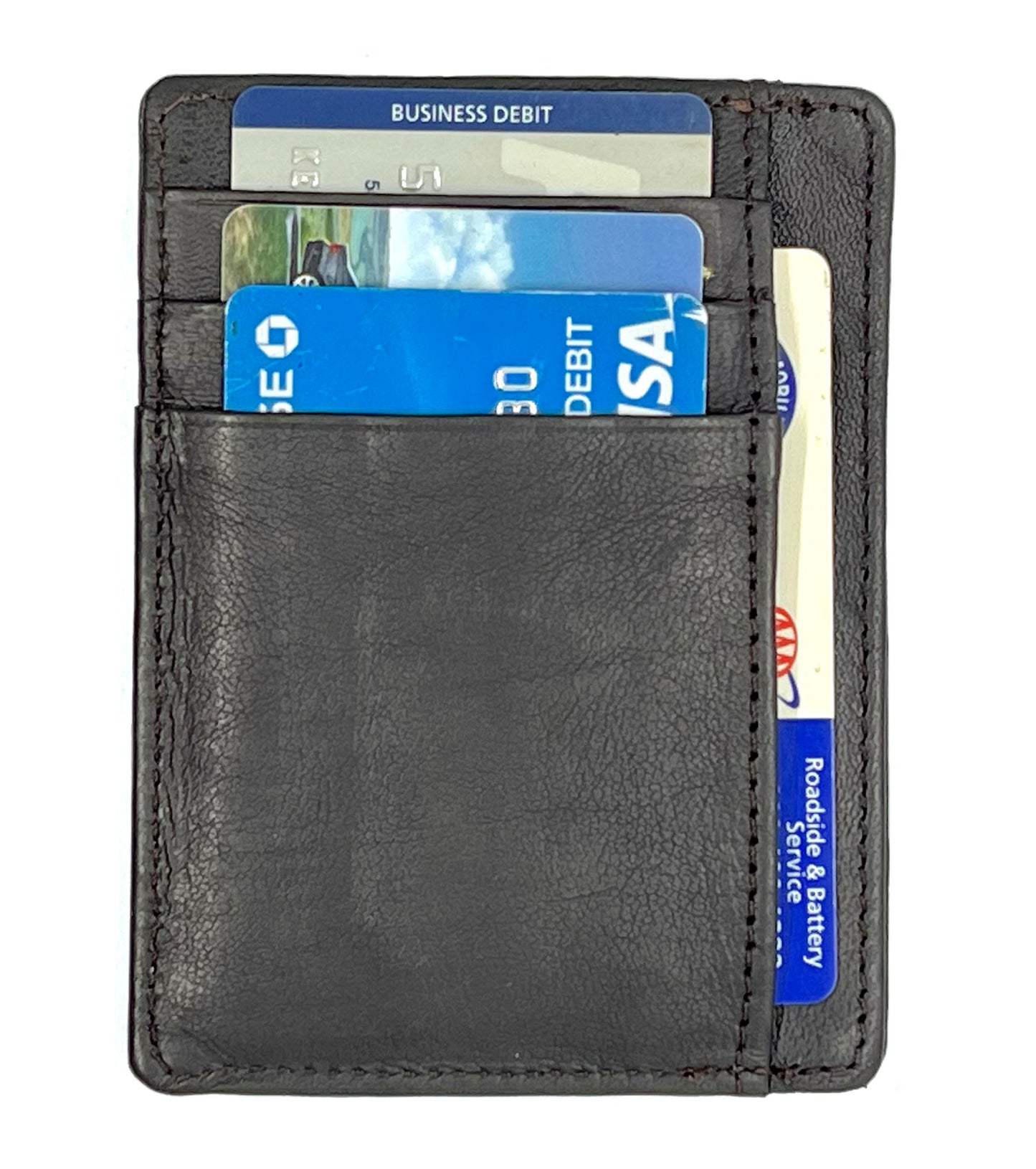 RFID Blocking Hunter Brown Men's Slim Vintage Genuine Leather Front Pocket Wallet Thin Card Holder