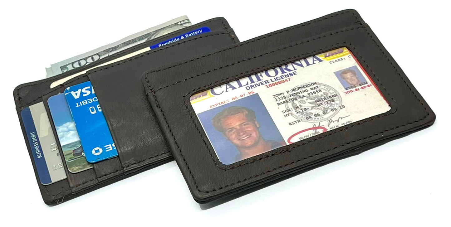 RFID Blocking Hunter Brown Men's Slim Vintage Genuine Leather Front Pocket Wallet Thin Card Holder