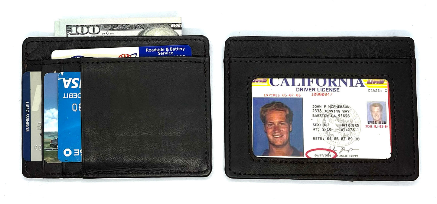 RFID Blocking Hunter Brown Men's Slim Vintage Genuine Leather Front Pocket Wallet Thin Card Holder