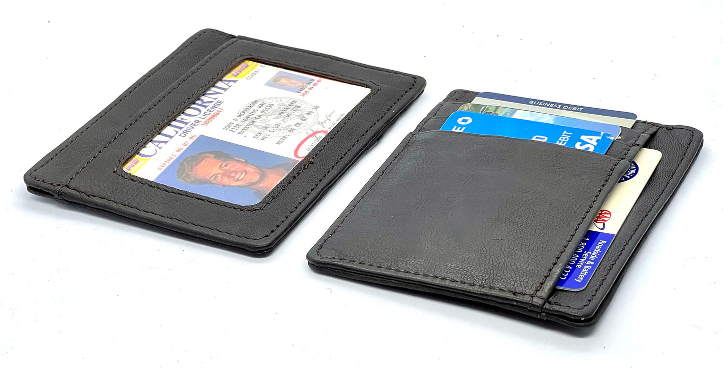 RFID Blocking Hunter Brown Men's Slim Vintage Genuine Leather Front Pocket Wallet Thin Card Holder