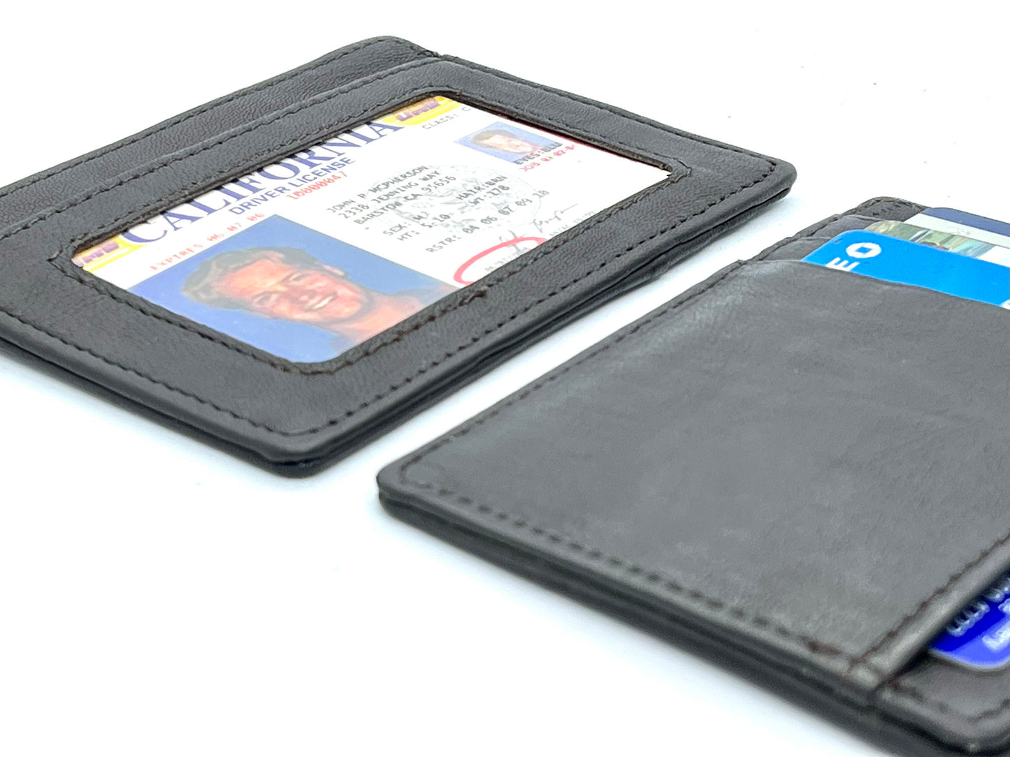 RFID Blocking Hunter Brown Men's Slim Vintage Genuine Leather Front Pocket Wallet Thin Card Holder