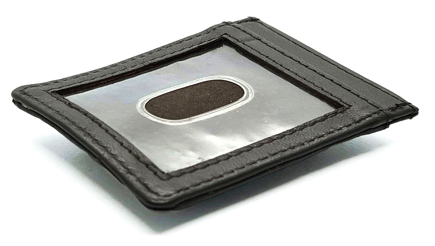 RFID Blocking Genuine Leather Money Clip ID Card Holder Slim Flat Magnetic Clip