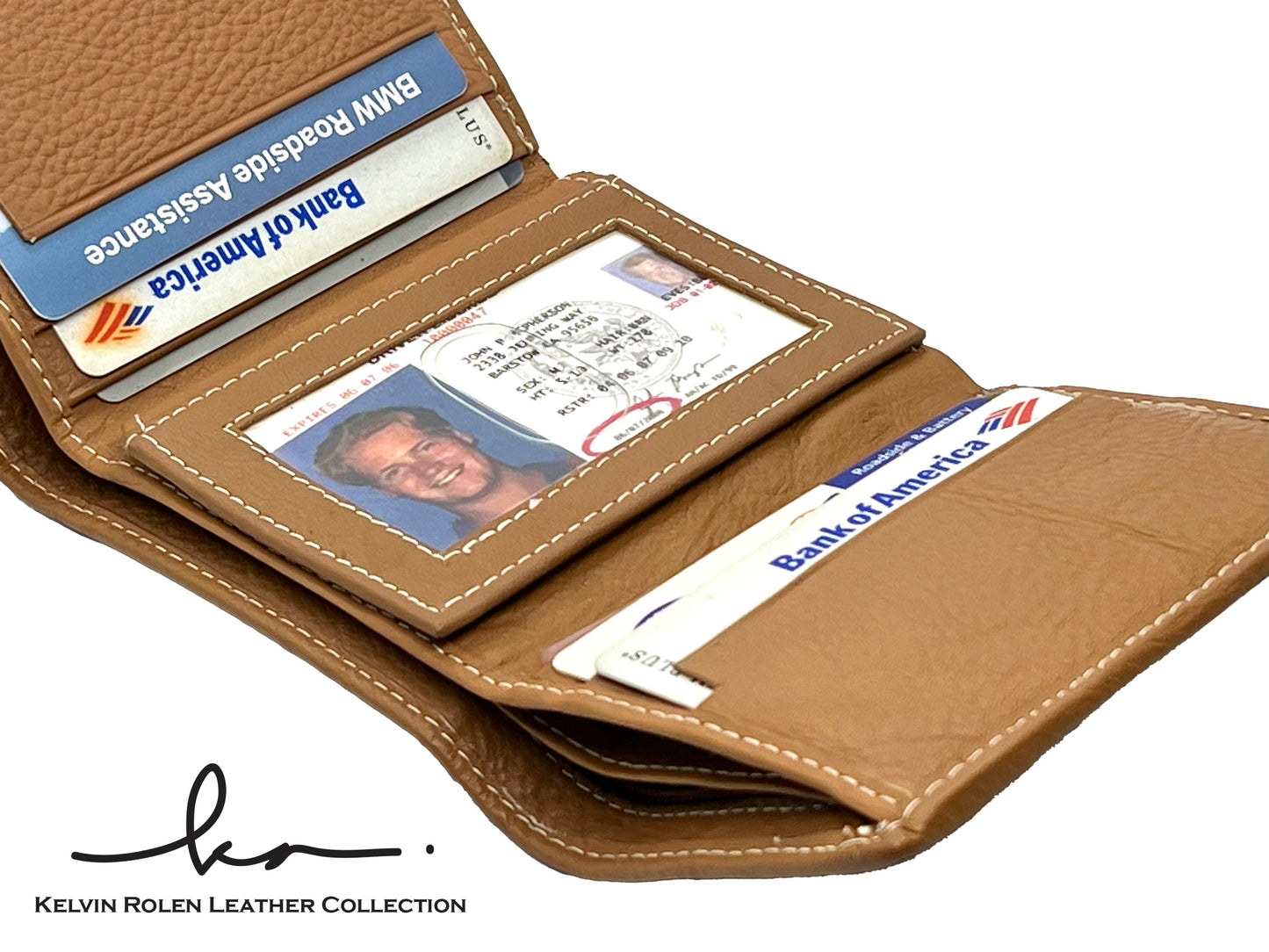 RFID Blocking Premium Leather enter Flap Trifold Wallet Center Flap