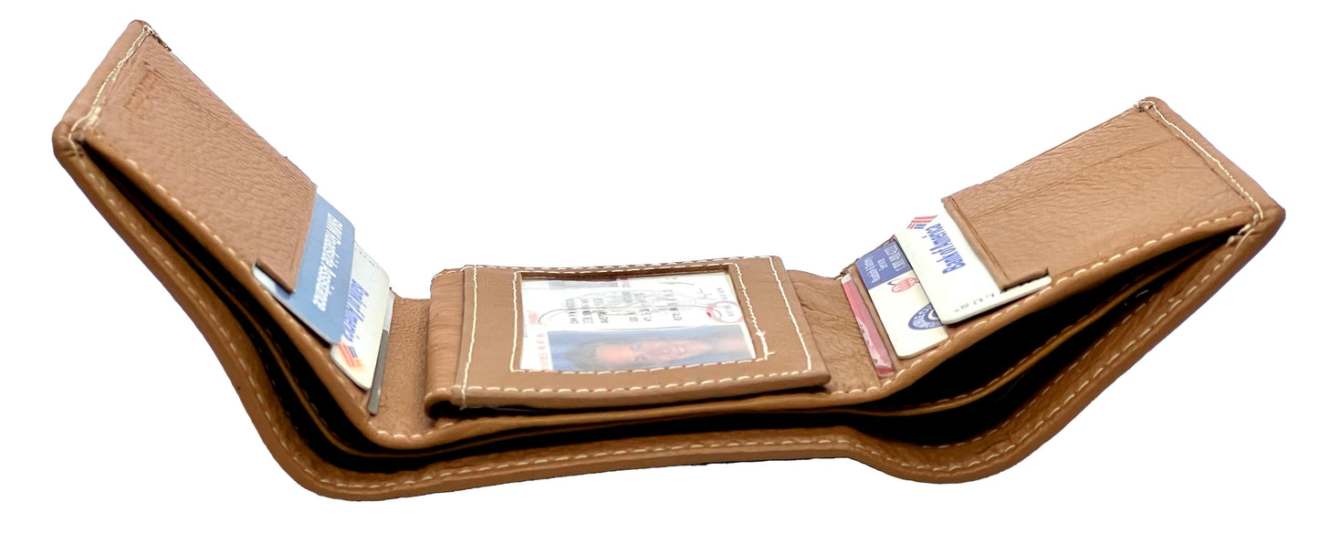 RFID Blocking Premium Leather enter Flap Trifold Wallet Center Flap