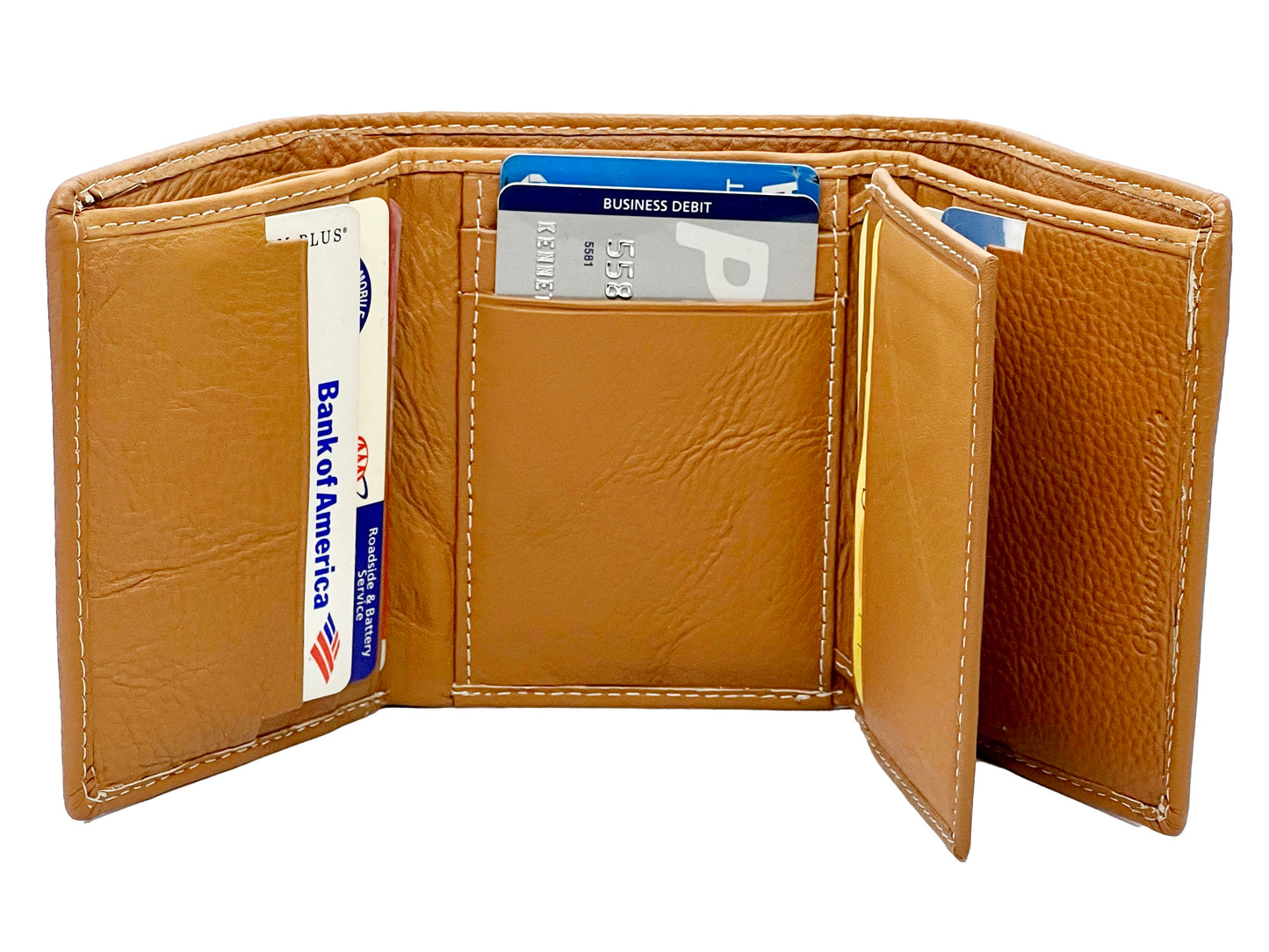 RFID Blocking Premium Leather enter Flap Trifold Wallet Center Flap