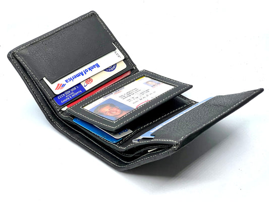 RFID Blocking Premium Leather enter Flap Trifold Wallet Center Flap