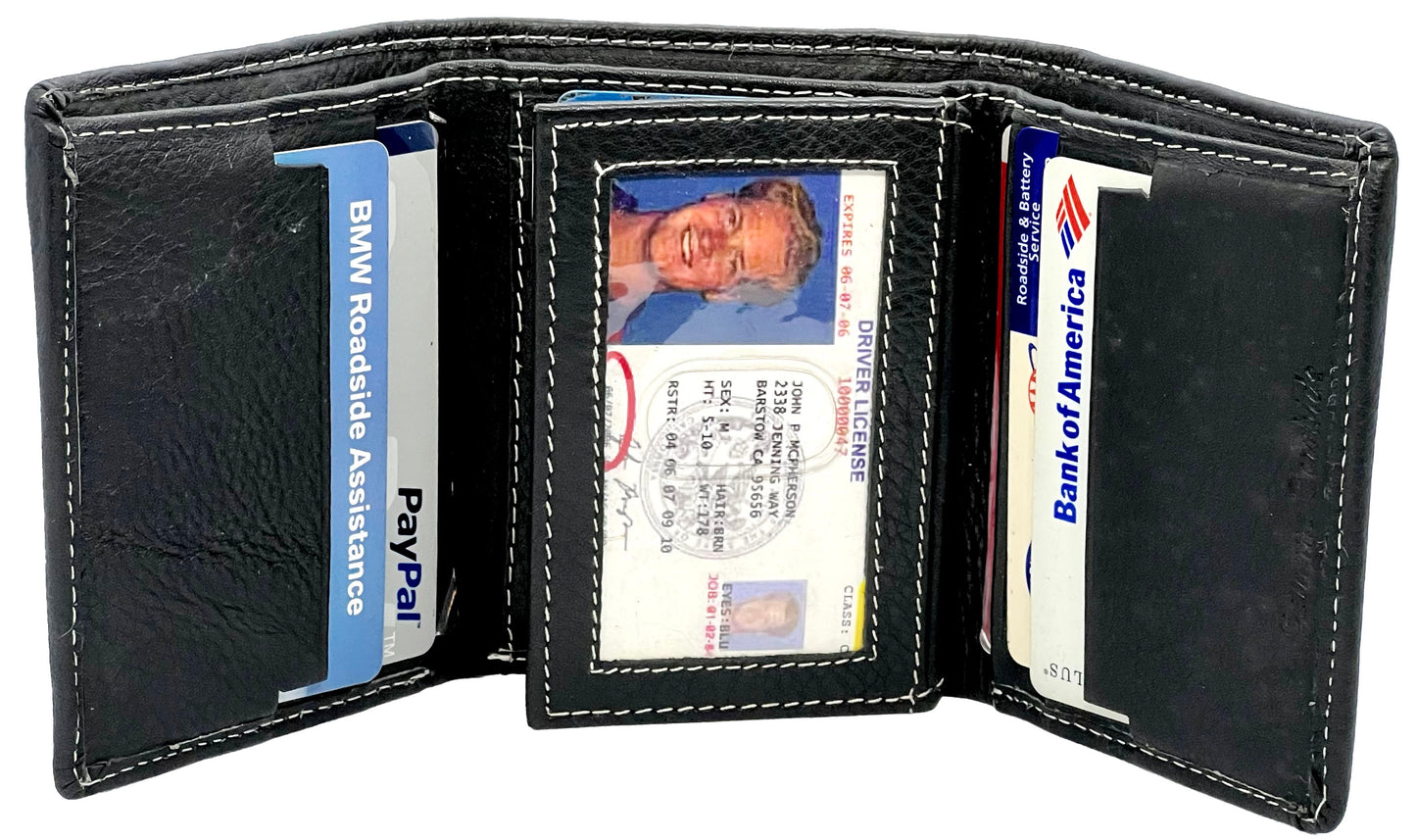 RFID Blocking Premium Leather enter Flap Trifold Wallet Center Flap