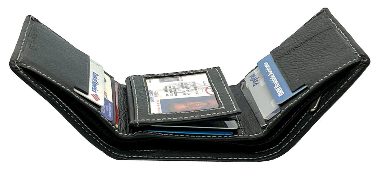 RFID Blocking Premium Leather enter Flap Trifold Wallet Center Flap