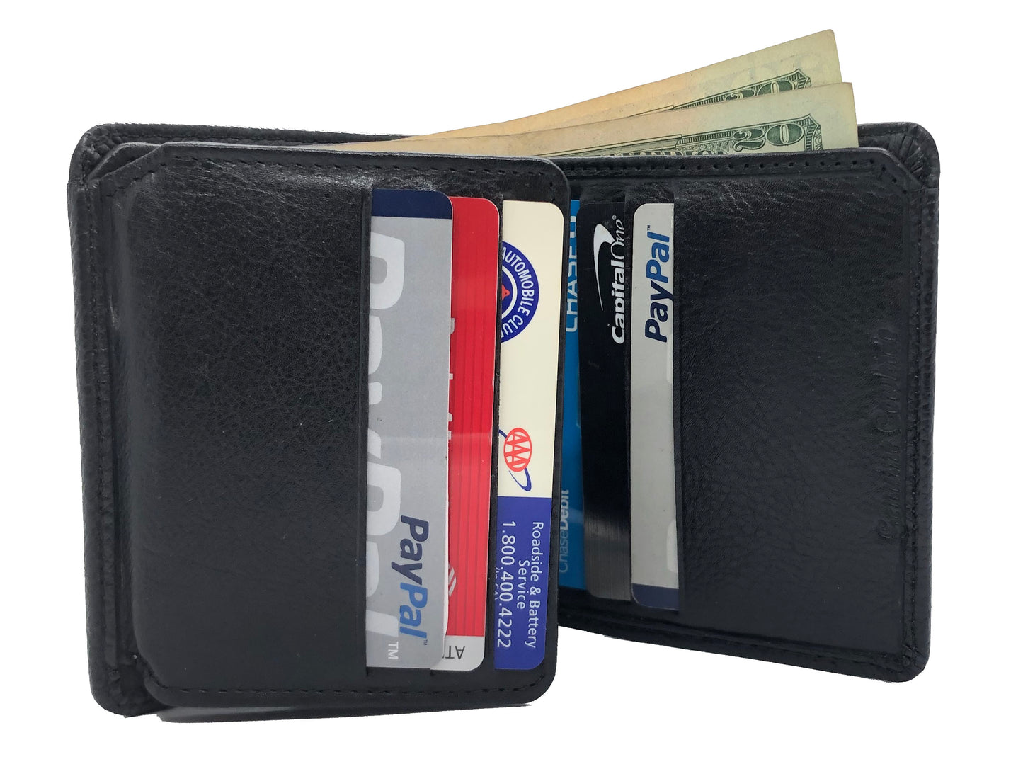 RFID Blocking Black Leather Men's Conceal Carry Badge Wallet License Security 12 Point Star Shield badge
