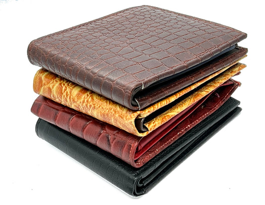 Genuine Leather Men's Croc Print Bifold Wallet Flip Up Card Holder