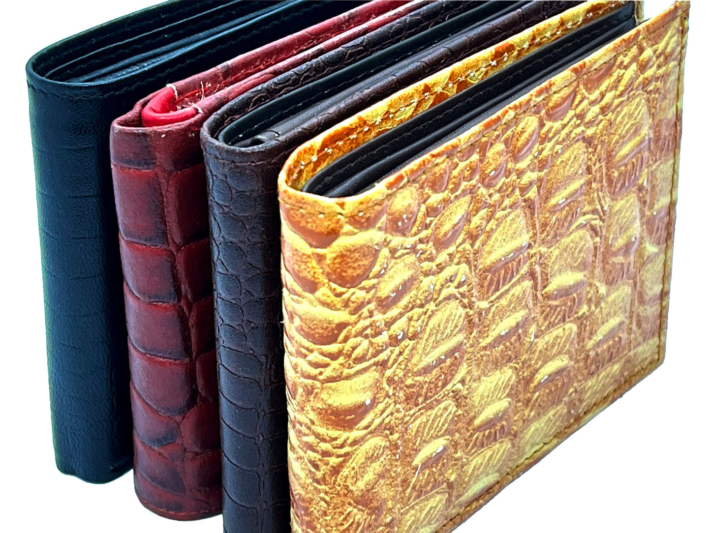 Genuine Leather Men's Croc Print Bifold Wallet Flip Up Card Holder