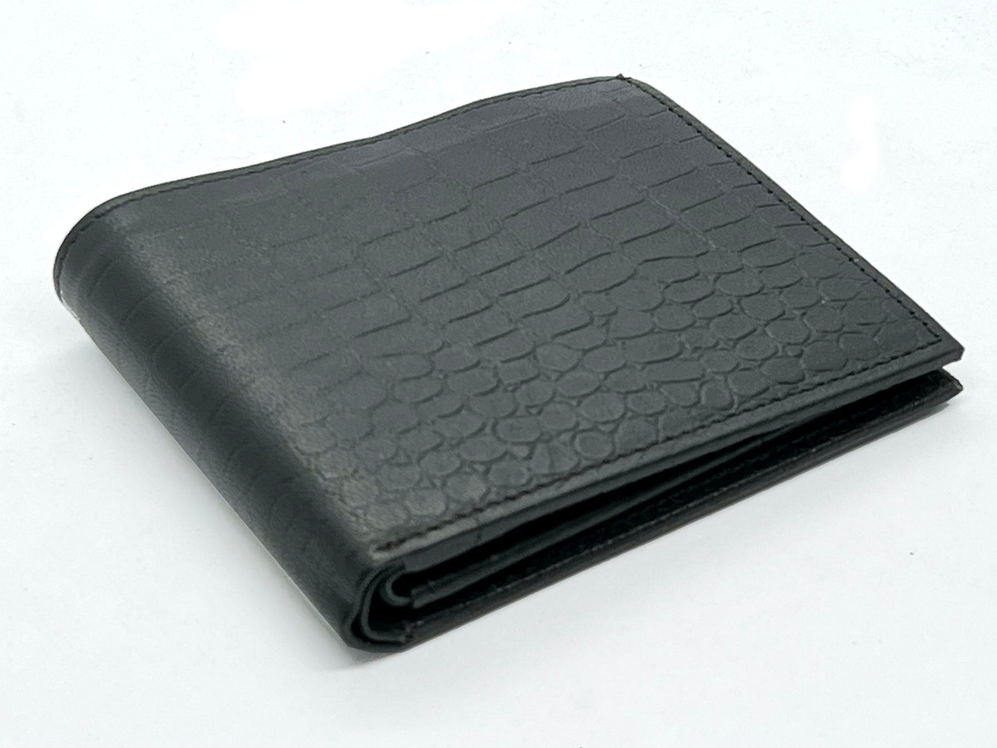 Genuine Leather Men's Croc Print Bifold Wallet Flip Up Card Holder