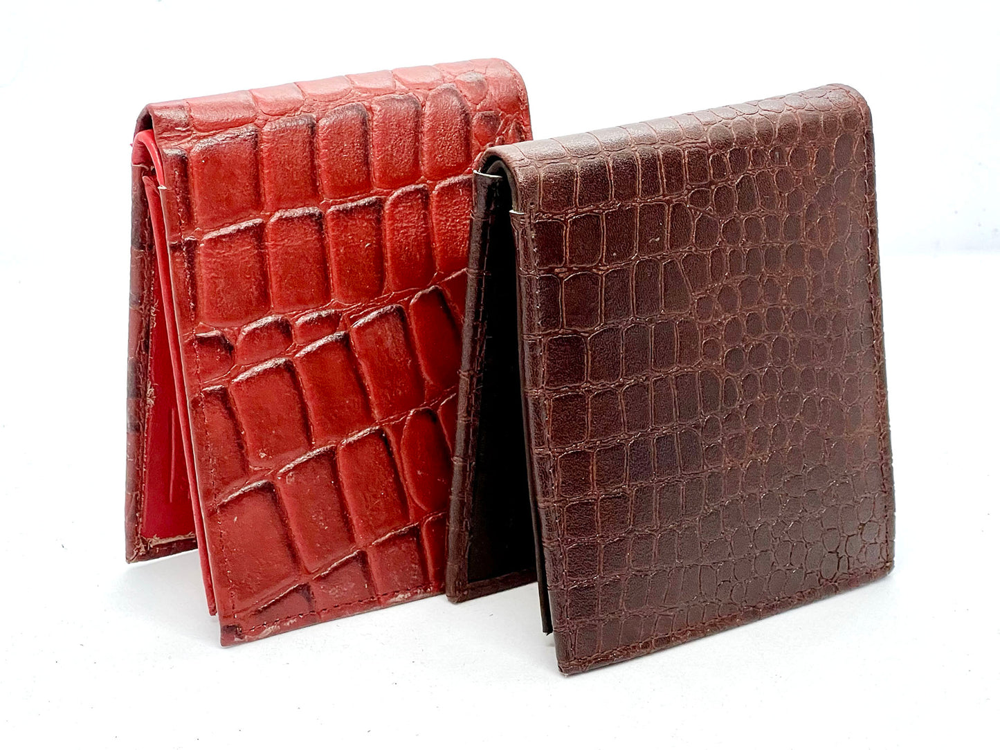 Genuine Leather Men's Croc Print Bifold Wallet Flip Up Card Holder