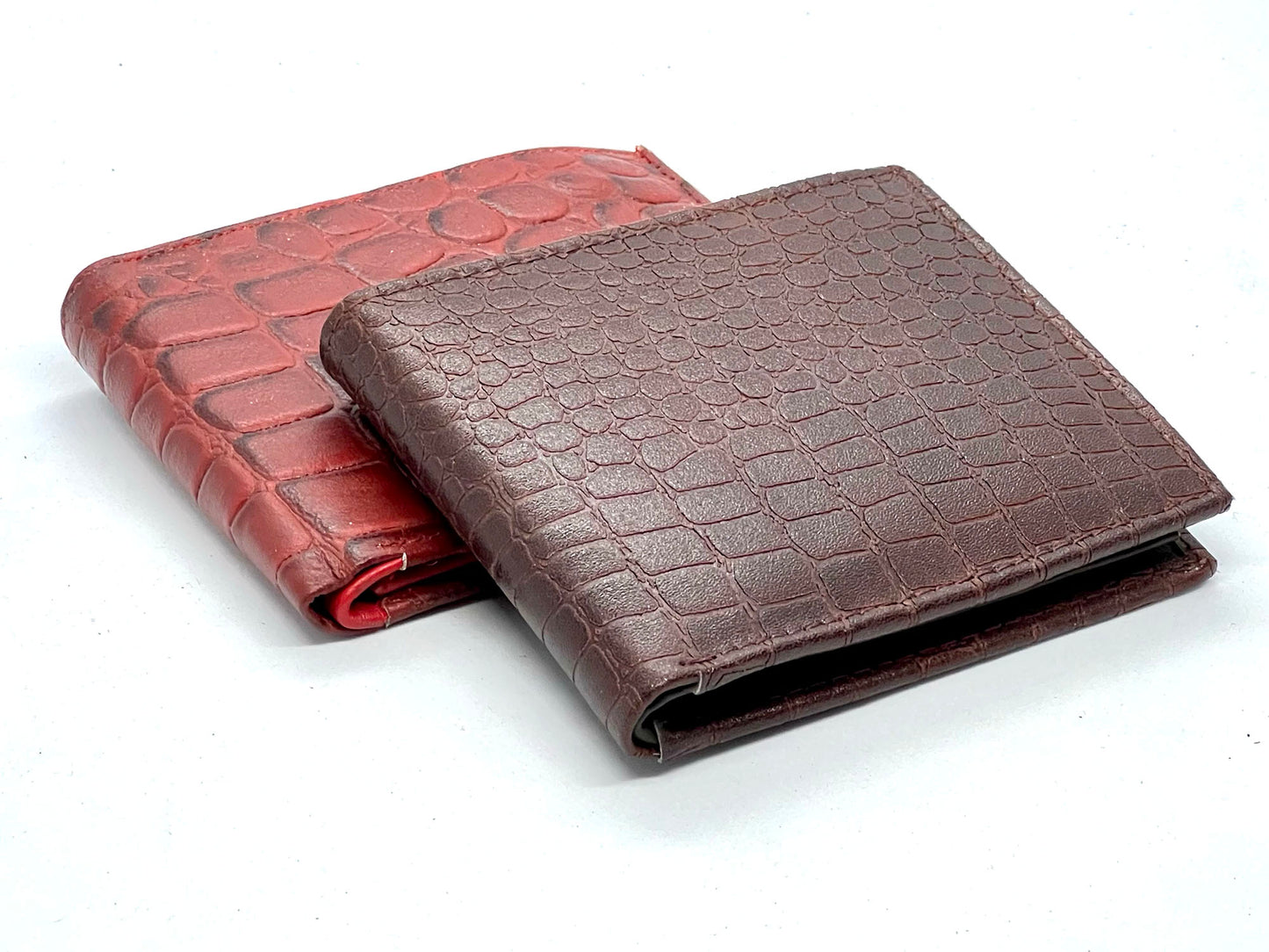 Genuine Leather Men's Croc Print Bifold Wallet Flip Up Card Holder
