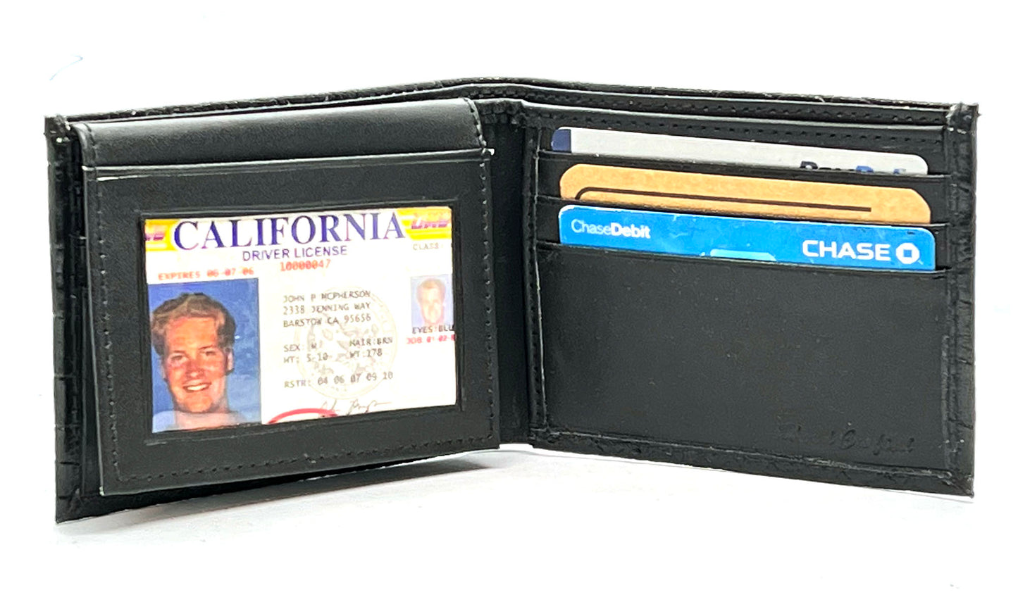 Genuine Leather Men's Croc Print Bifold Wallet Flip Up Card Holder