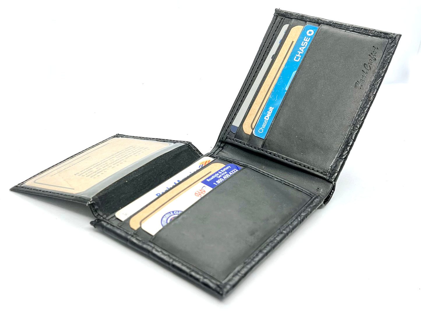 Genuine Leather Men's Croc Print Bifold Wallet Flip Up Card Holder