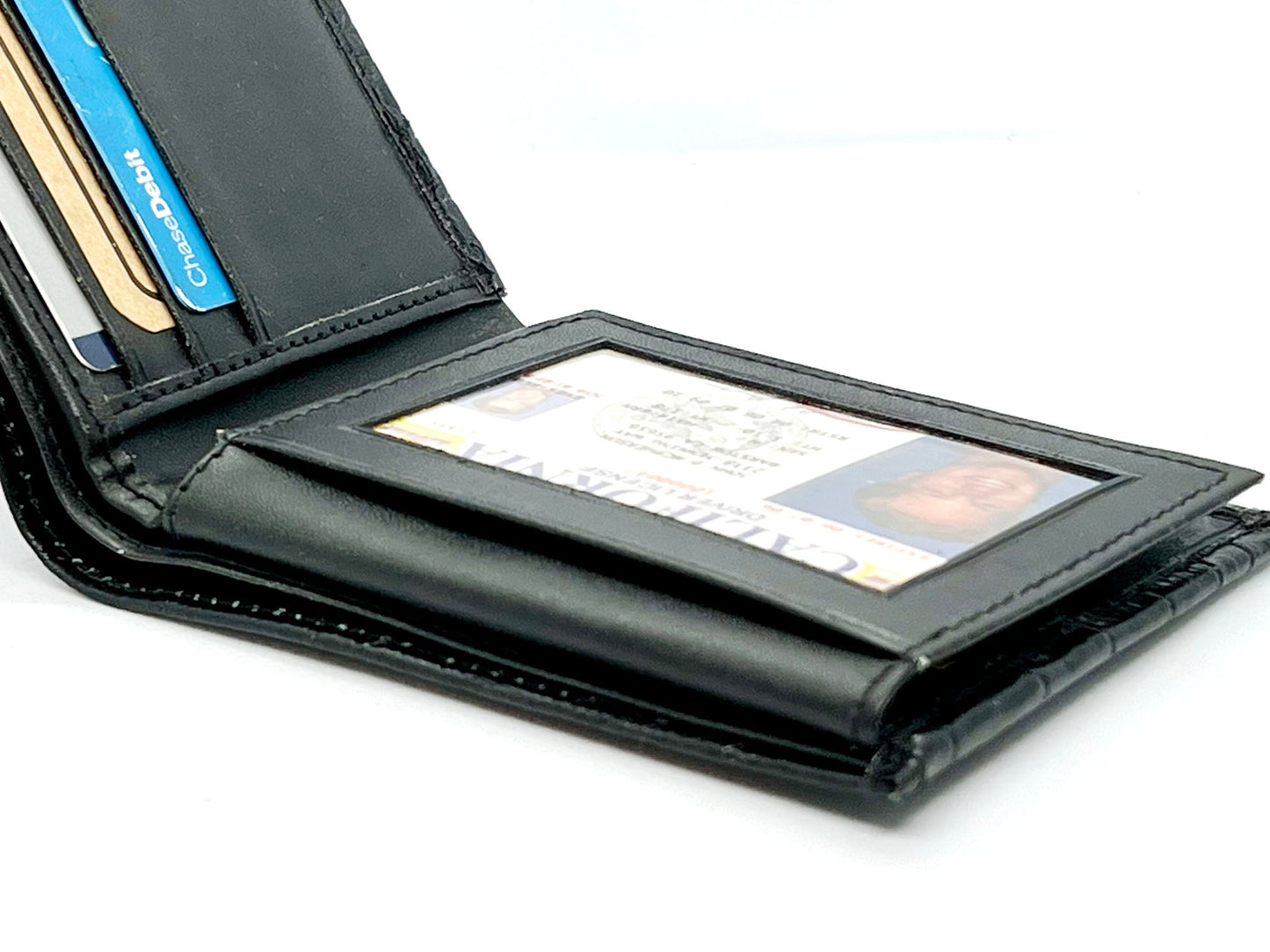 Genuine Leather Men's Croc Print Bifold Wallet Flip Up Card Holder
