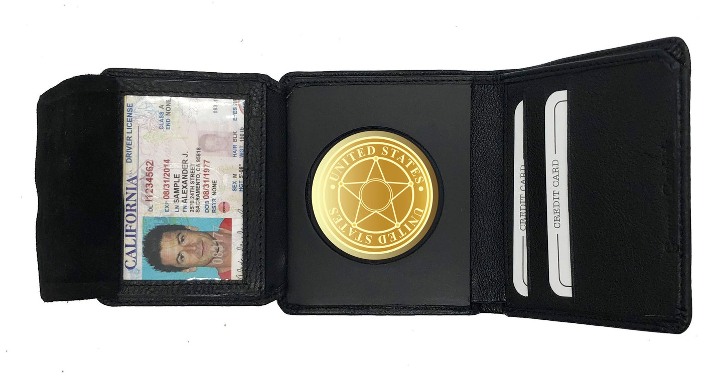 RFID Blocking Rounded Shield Badge Credit Card ID Holder Bifold Men's Wallet