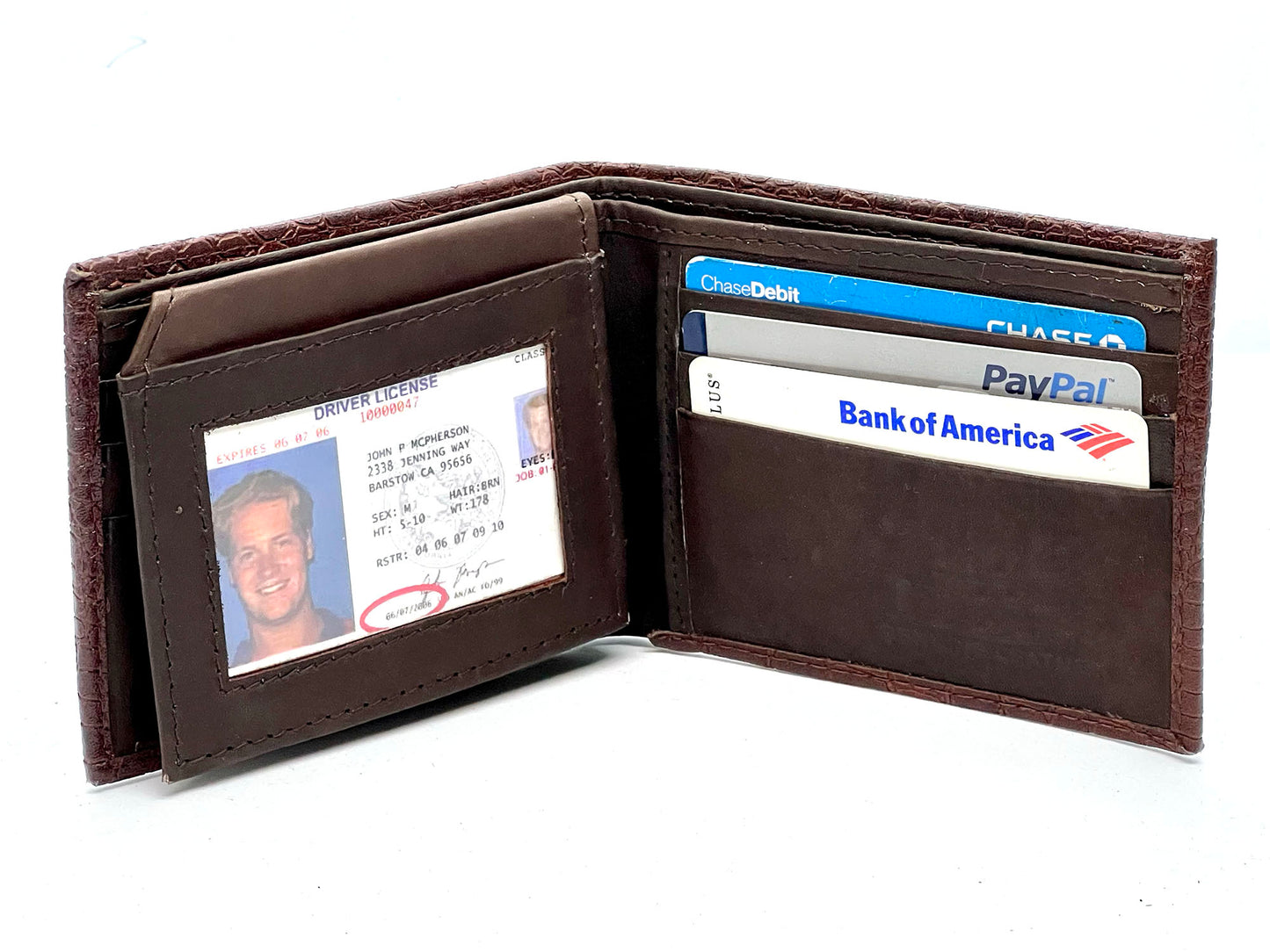 Genuine Leather Men's Croc Print Bifold Wallet Flip Up Card Holder