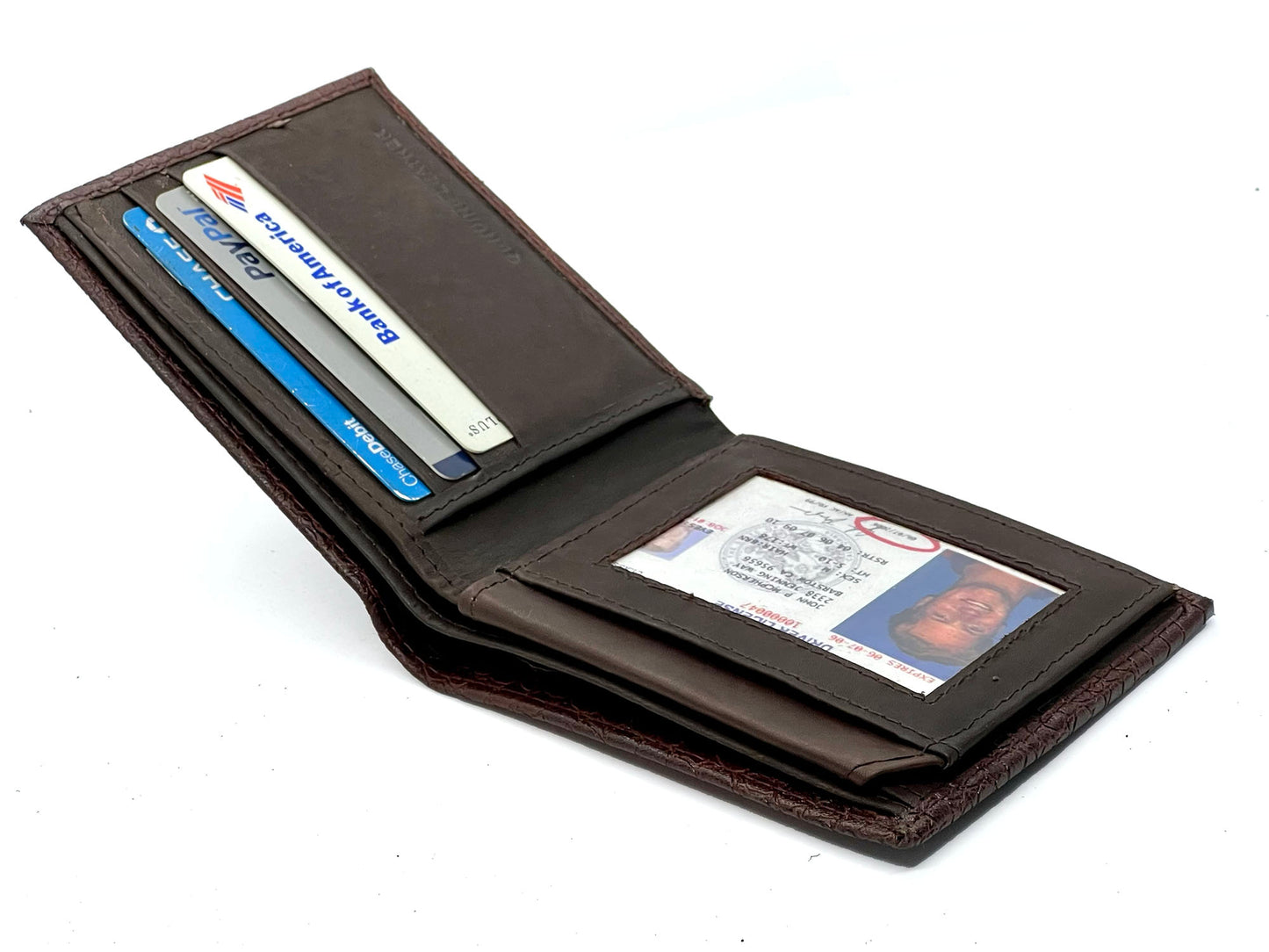 Genuine Leather Men's Croc Print Bifold Wallet Flip Up Card Holder