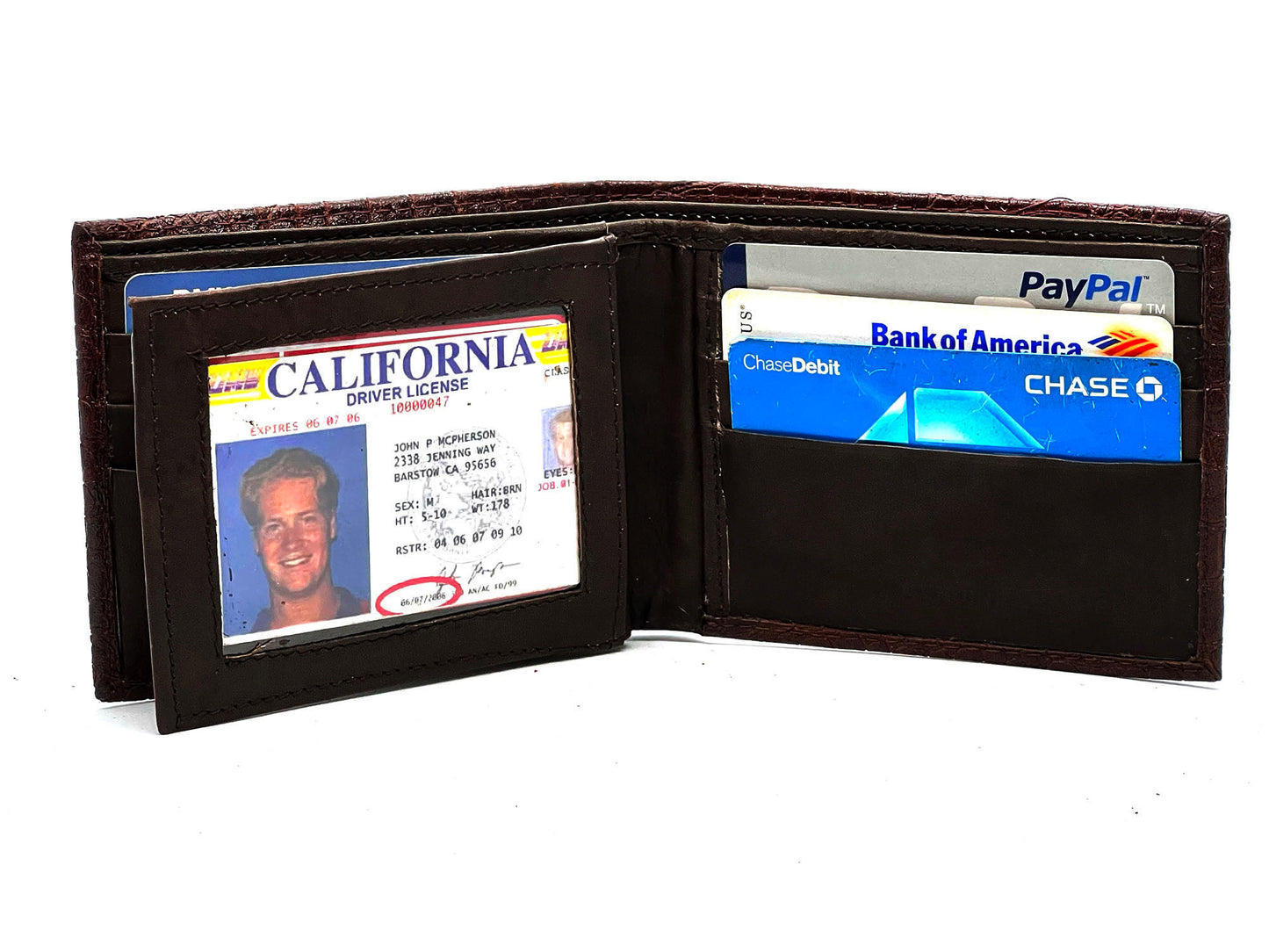 Genuine Leather Croc Print Men's Bifold Wallet Credit Card Holder
