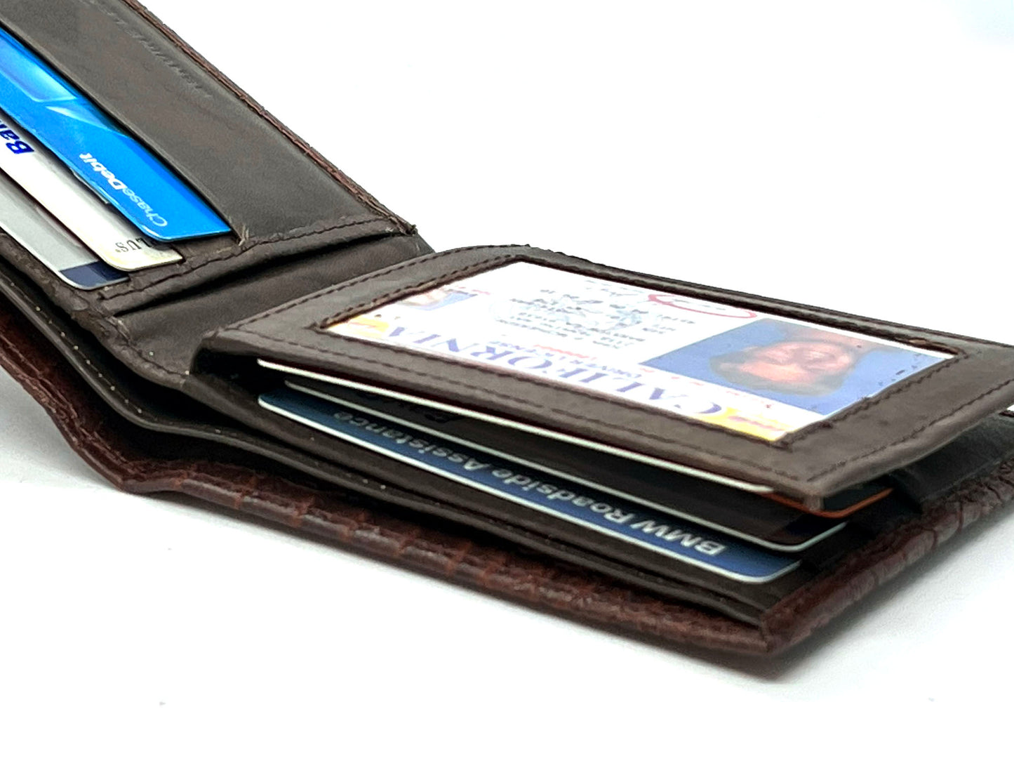 Genuine Leather Croc Print Men's Bifold Wallet Credit Card Holder