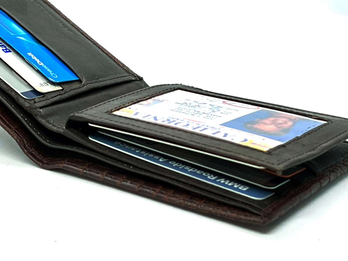 Genuine Leather Croc Print Men's Bifold Wallet Credit Card Holder