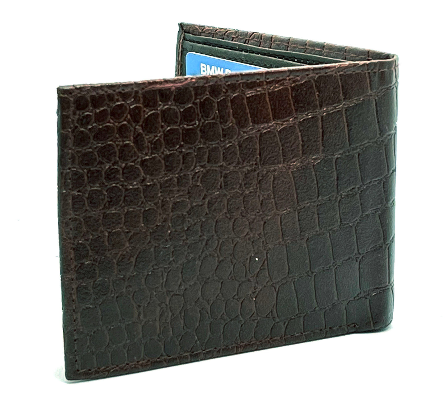 Genuine Leather Croc Print Men's Bifold Wallet Credit Card Holder