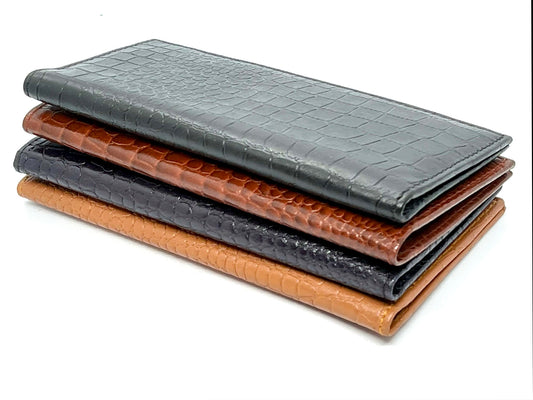 RFID Blocking Genuine Leather Croc Print Checkbook Cover Holder ID Card Wallet
