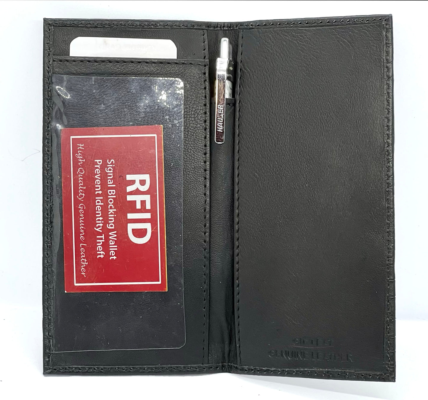 RFID Blocking Genuine Leather Plain Checkbook Cover Holder Thin ID Card Wallet