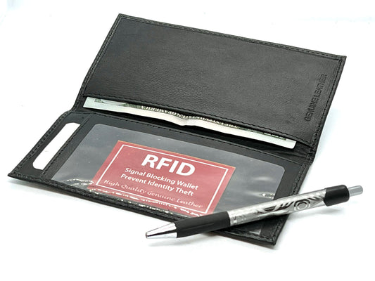 RFID Blocking Genuine Leather Plain Checkbook Cover Holder Thin ID Card Wallet