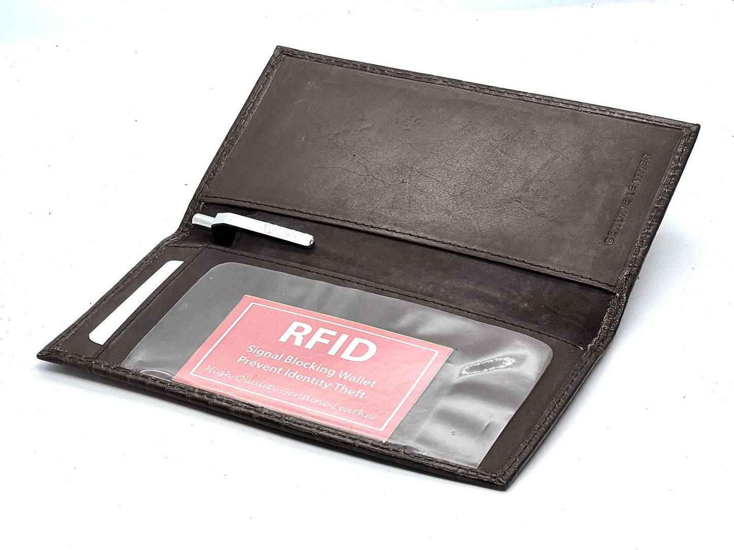 RFID Blocking Genuine Leather Croc Print Checkbook Cover Holder ID Card Wallet
