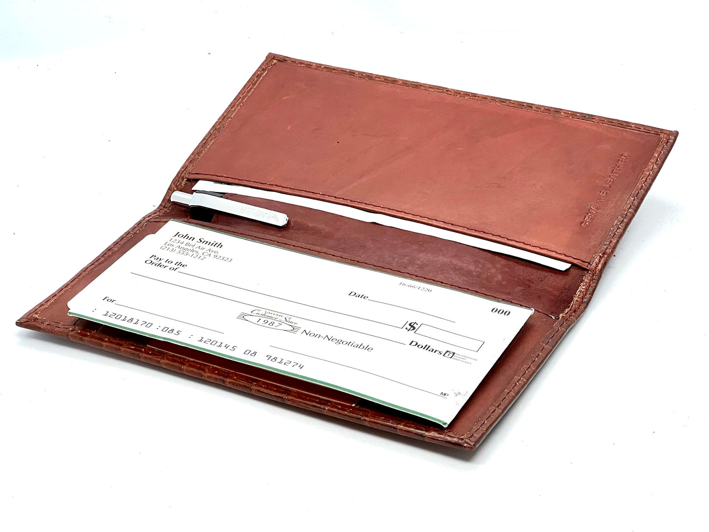 RFID Blocking Genuine Leather Croc Print Checkbook Cover Holder ID Card Wallet