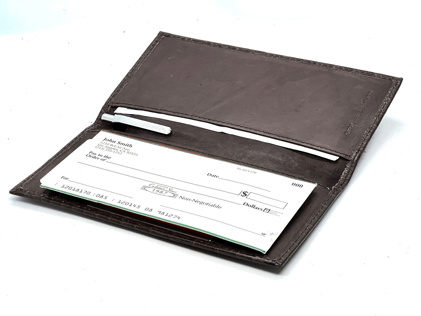 RFID Blocking Genuine Leather Croc Print Checkbook Cover Holder ID Card Wallet
