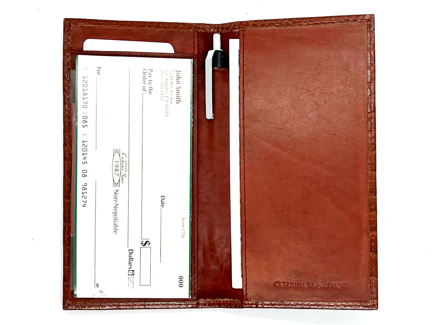 RFID Blocking Genuine Leather Croc Print Checkbook Cover Holder ID Card Wallet