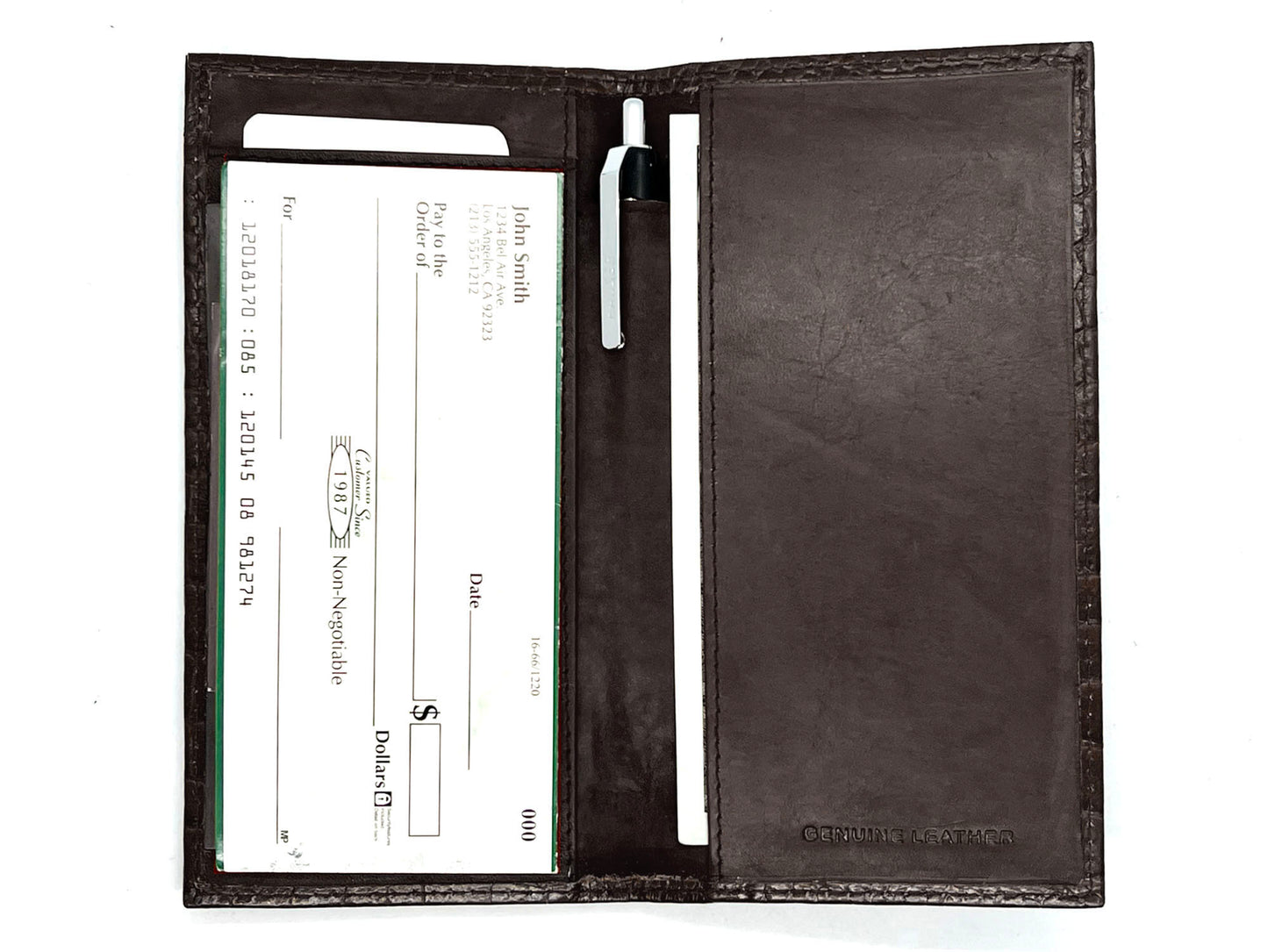 RFID Blocking Genuine Leather Croc Print Checkbook Cover Holder ID Card Wallet