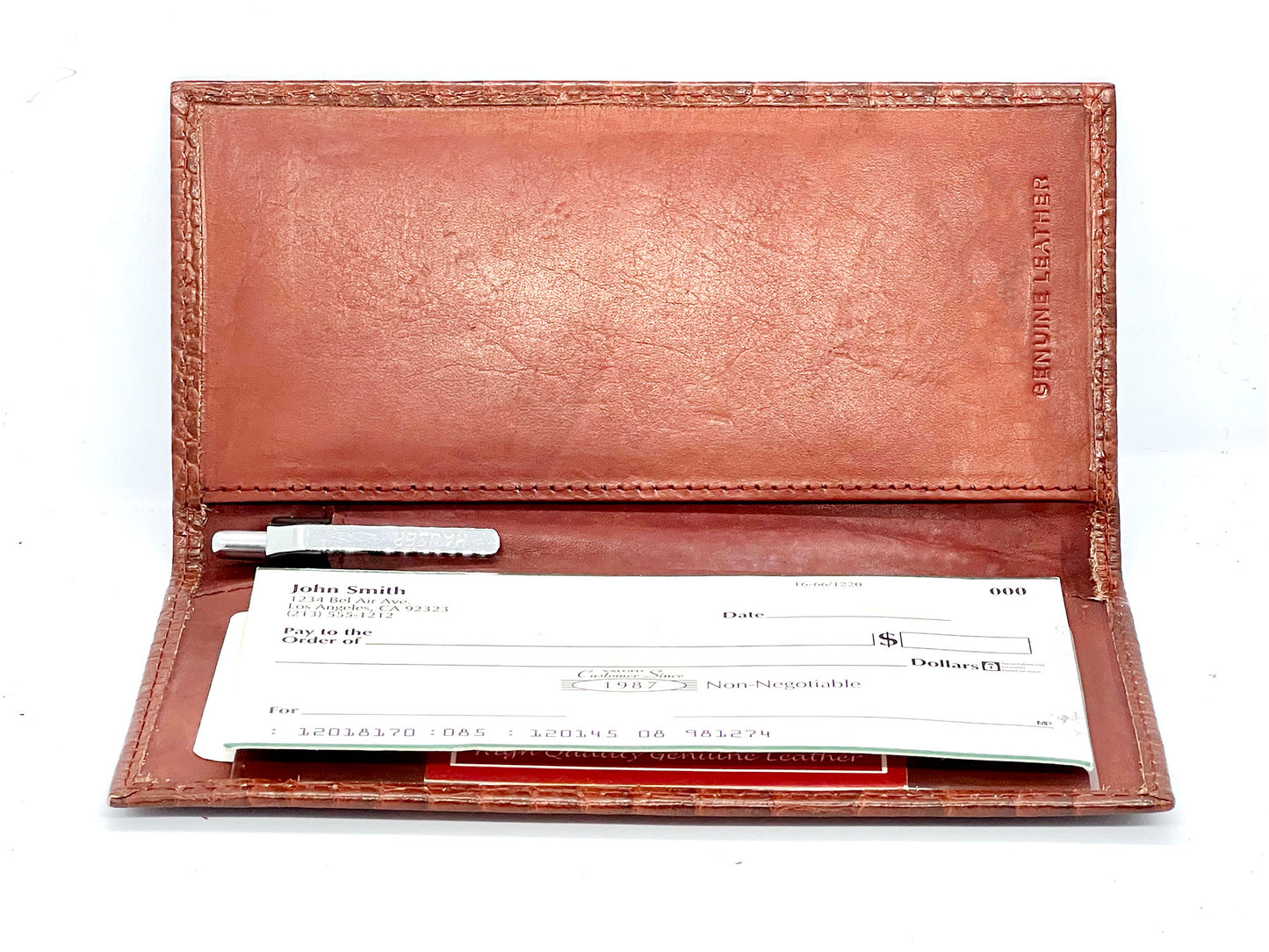 RFID Blocking Genuine Leather Croc Print Checkbook Cover Holder ID Card Wallet