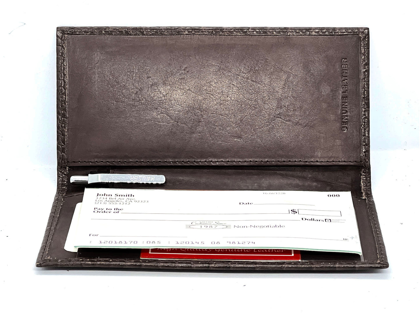 RFID Blocking Genuine Leather Croc Print Checkbook Cover Holder ID Card Wallet