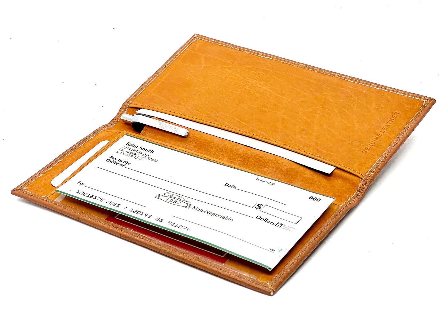 RFID Blocking Genuine Leather Croc Print Checkbook Cover Holder ID Card Wallet