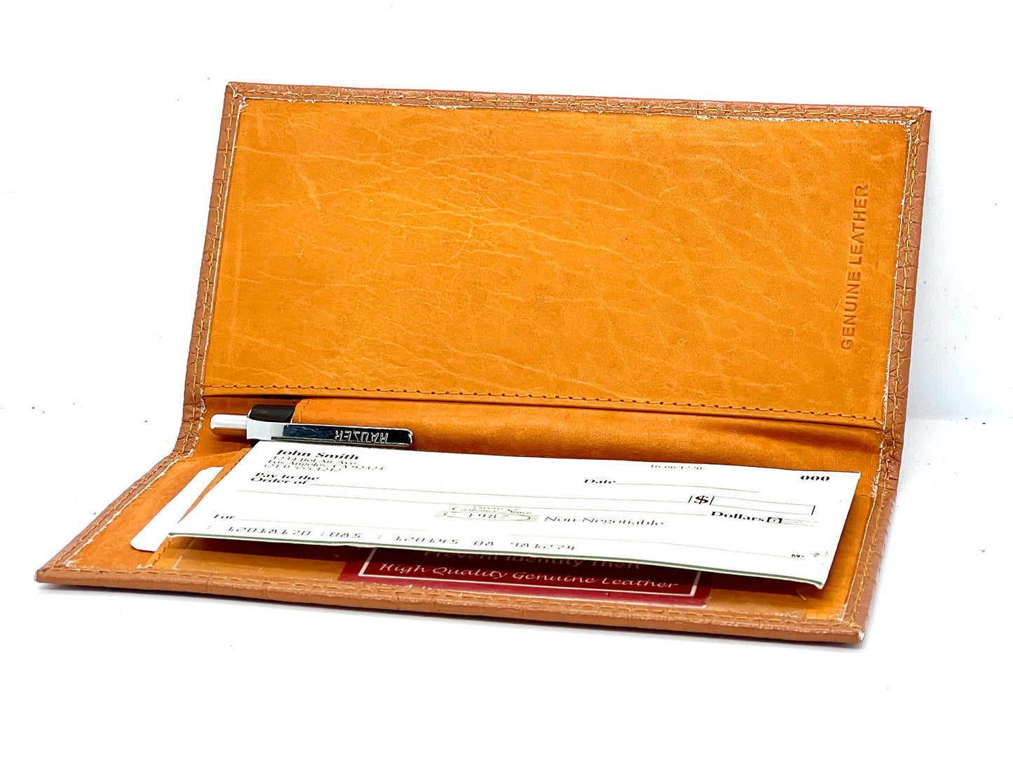 RFID Blocking Genuine Leather Croc Print Checkbook Cover Holder ID Card Wallet