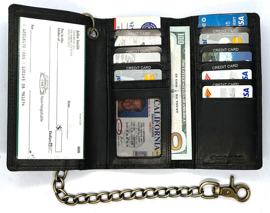 Vintage Leather RFID Blocking Men's Biker Chain Wallet Motorcyclist Hunter Steel Chain