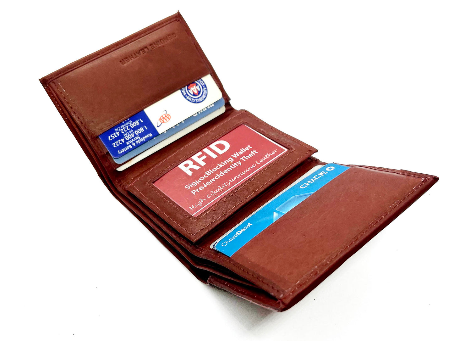 RFID Blocking Men's Trifold Wallet Extra Capacity Multi ID Card Slot Center Flap