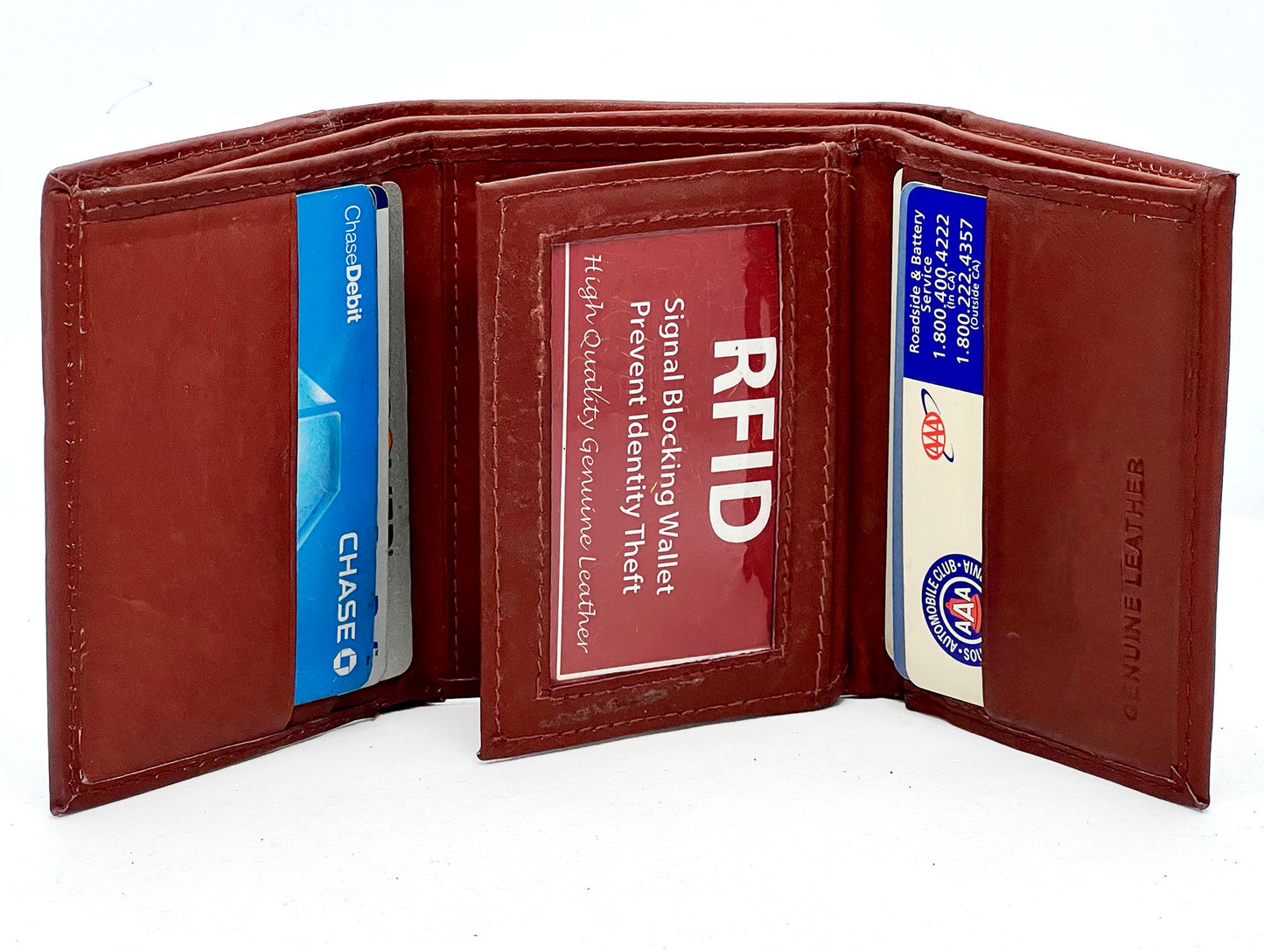 RFID Blocking Men's Trifold Wallet Extra Capacity Multi ID Card Slot Center Flap