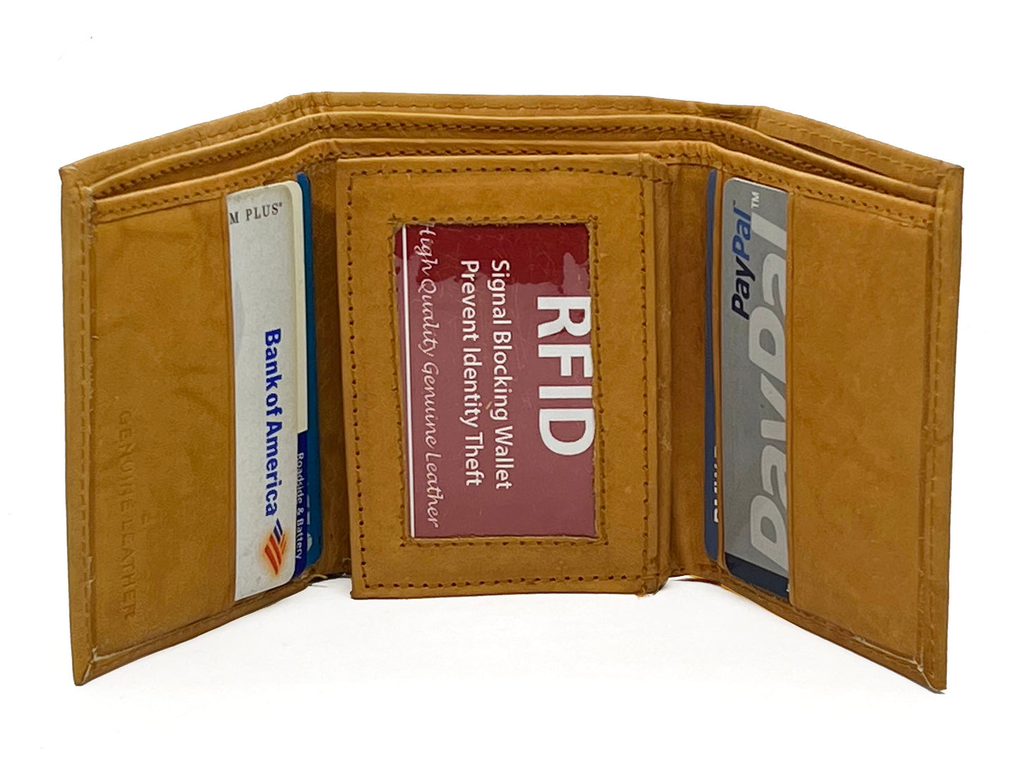 RFID Blocking Men's Trifold Wallet Extra Capacity Multi ID Card Slot Center Flap