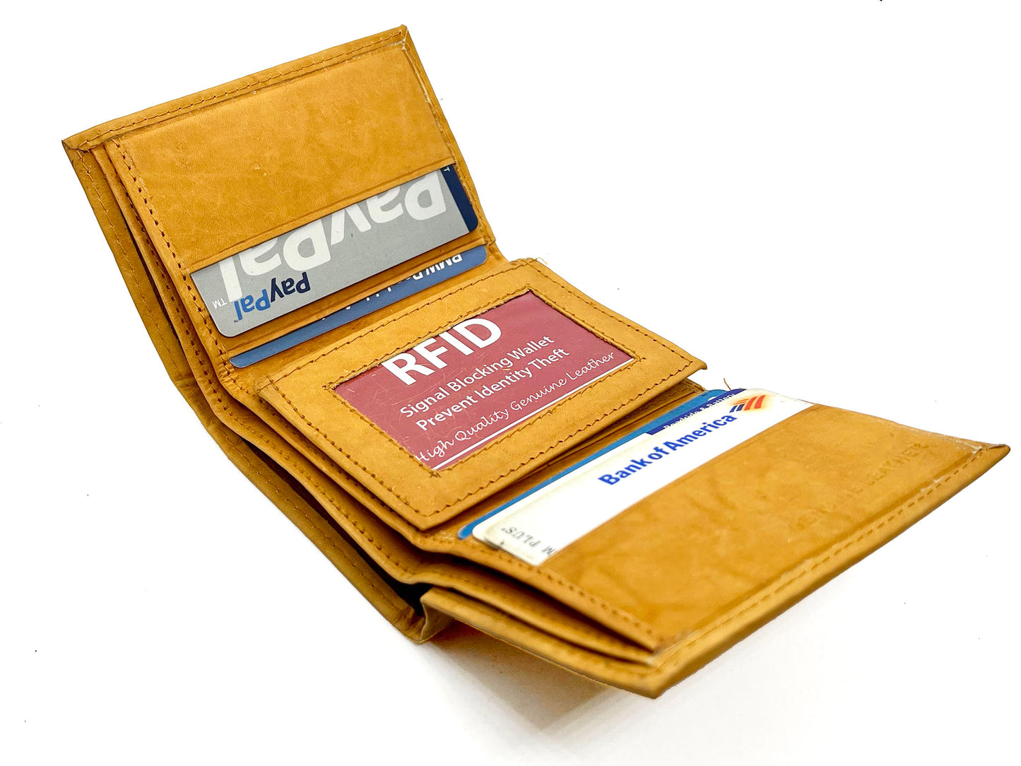RFID Blocking Men's Trifold Wallet Extra Capacity Multi ID Card Slot Center Flap