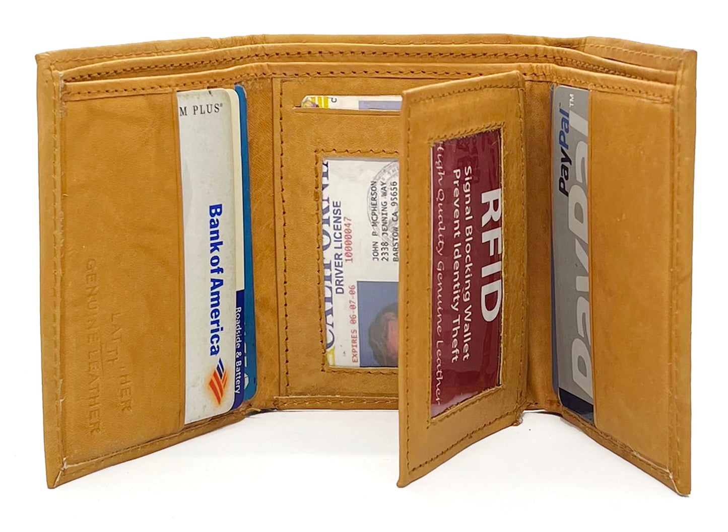 RFID Blocking Men's Trifold Wallet Extra Capacity Multi ID Card Slot Center Flap