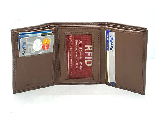 Hunter Brown RFID Blocking Men's Trifold Wallet Multi ID Card Holder