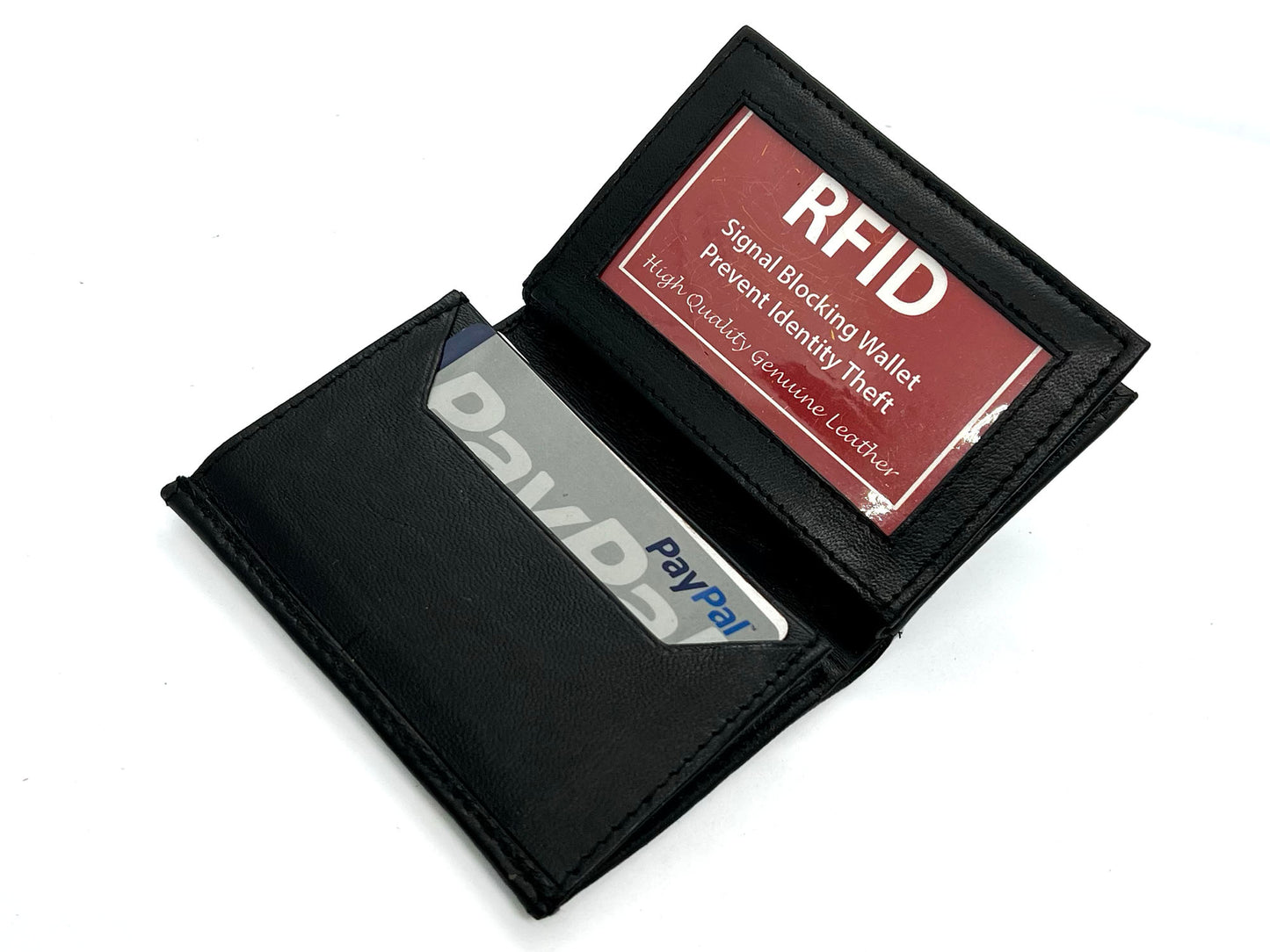 RFID Blocking Men's Genuine Leather ID Bifold 18+ Card Holder Center Flap Compact Wallet