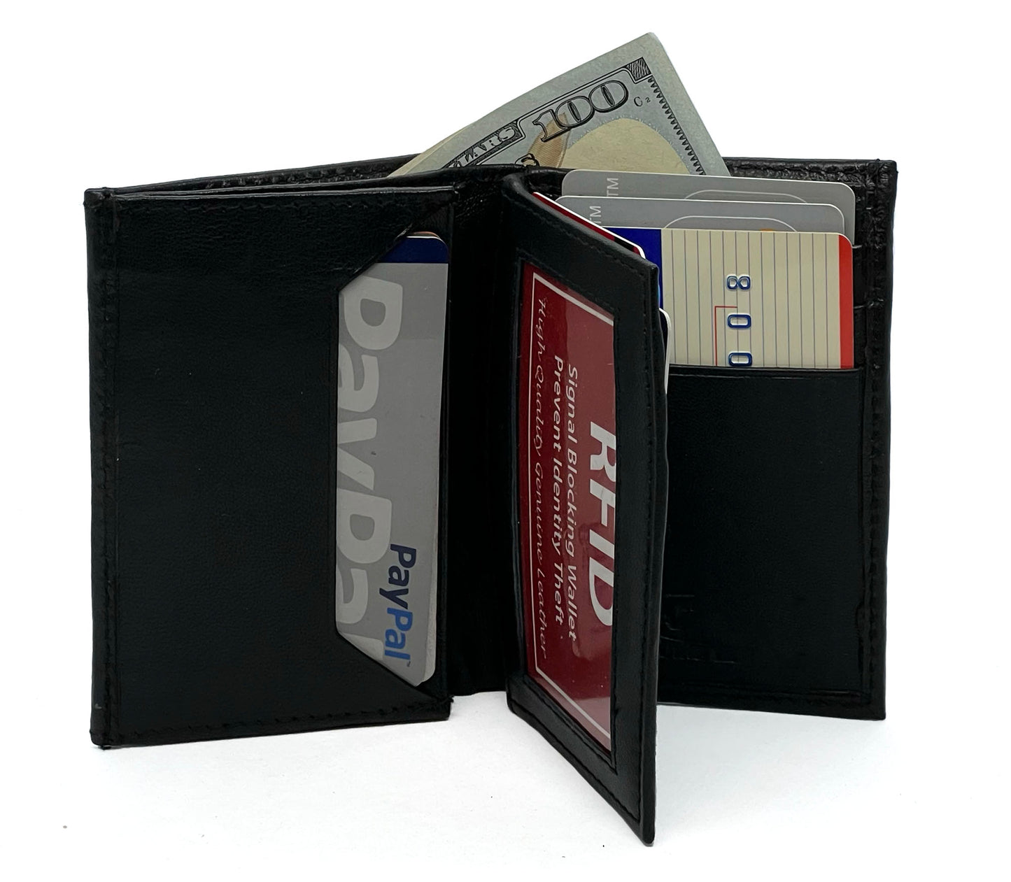 RFID Blocking Men's Genuine Leather ID Bifold 18+ Card Holder Center Flap Compact Wallet